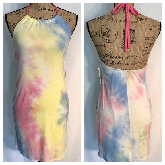 Interi Dresses & Skirts - Pink Blue Yellow Tie Dye Stretchy Mini Dress NWT